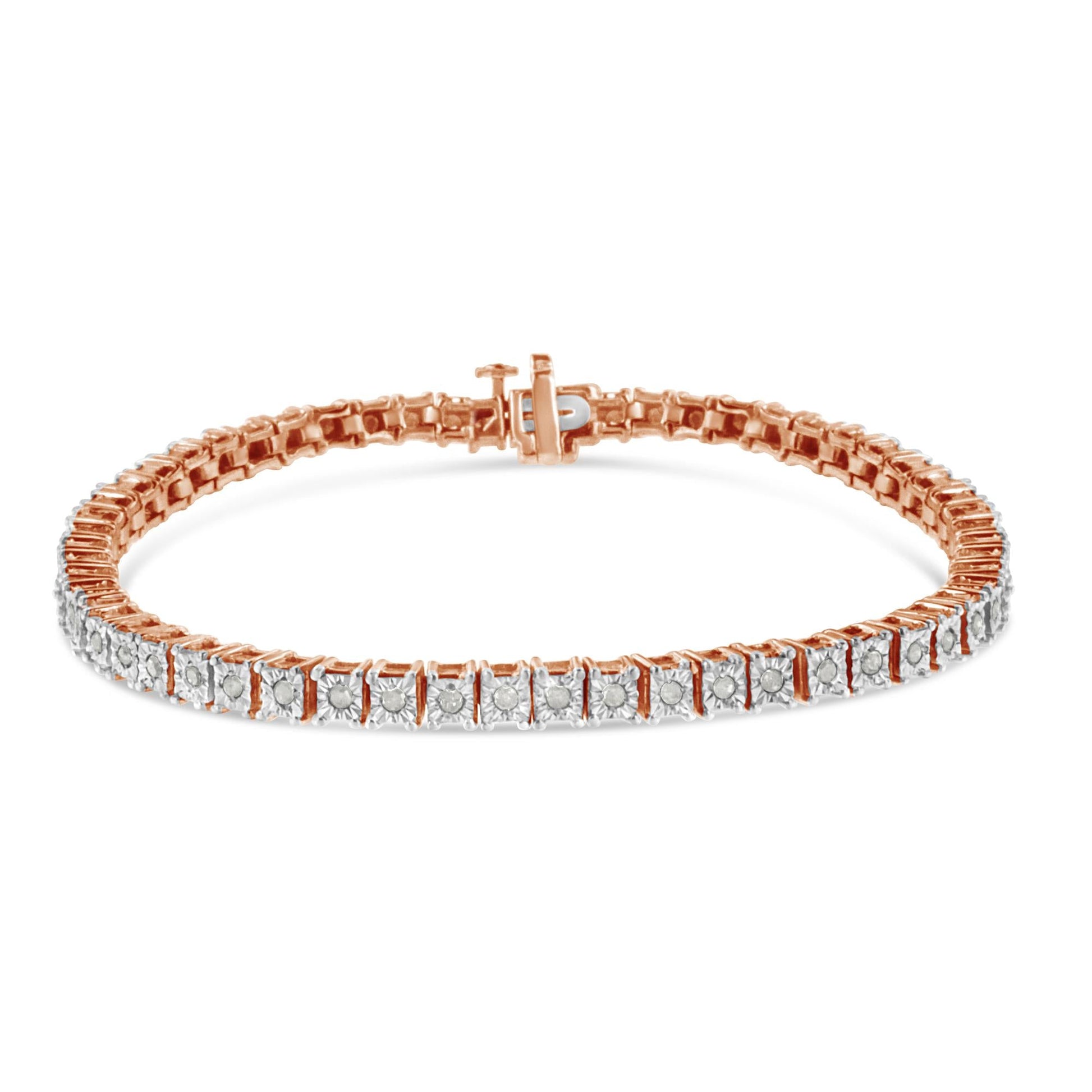 .925 Sterling Silver 1.0 Cttw Diamond Square Frame Miracle-Set Tennis Bracelet (I-J Color, I3 Clarity) - 8"-3