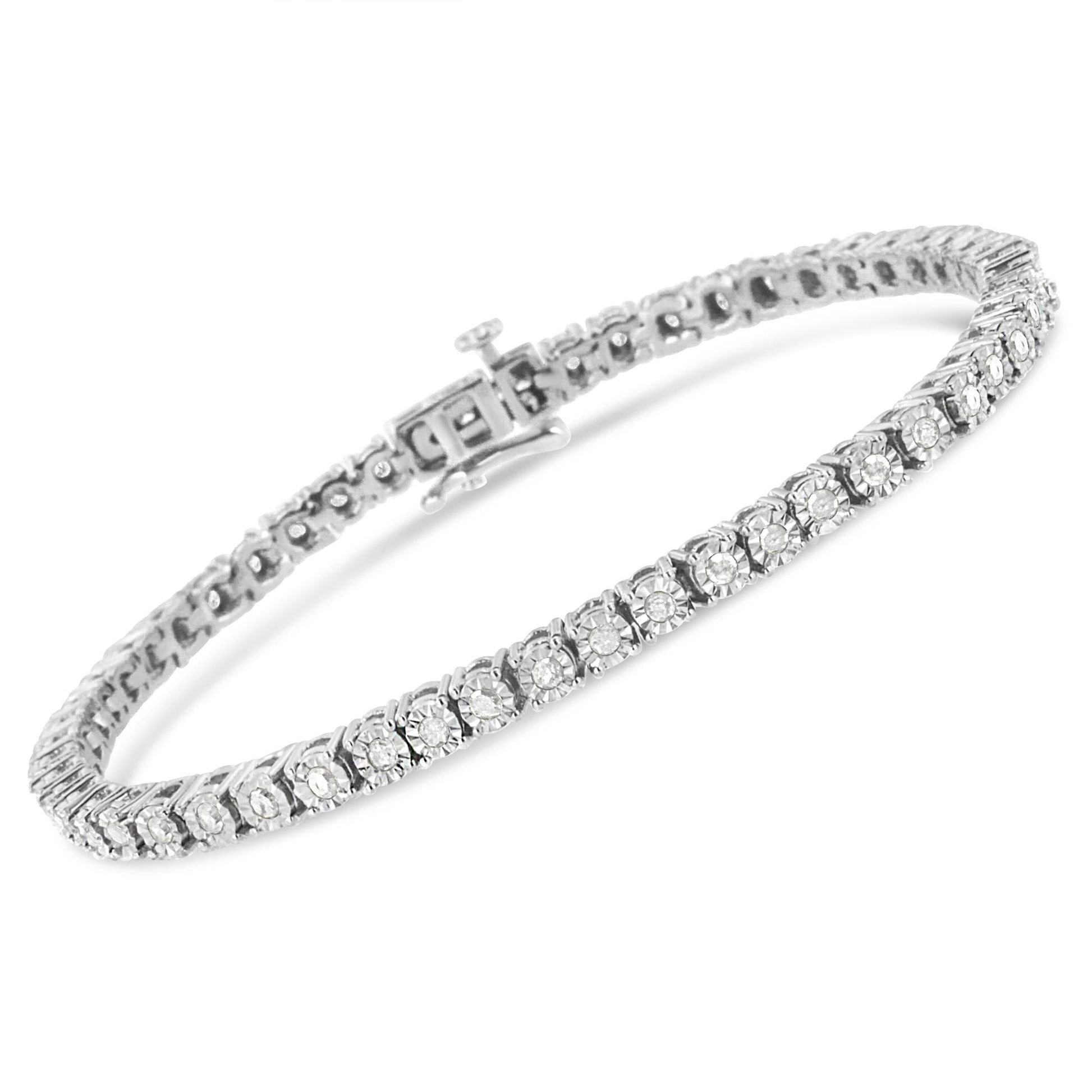 IGI Certified .925 Sterling Silver 1.0 Cttw Miracle-Set Diamond Round Miracle Plate Tennis Bracelet (I-J Color, I3 Clarity)-1