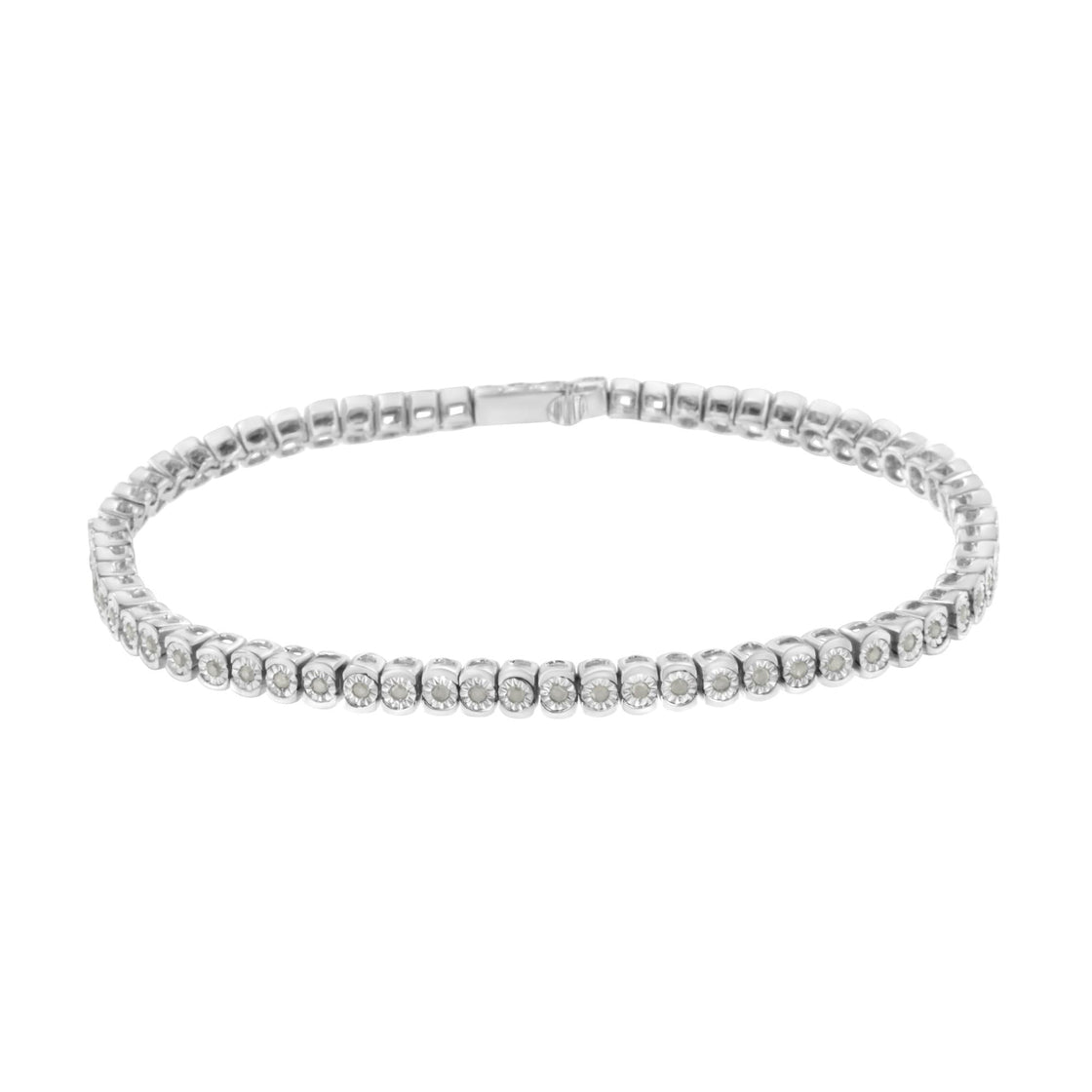 .925 Sterling Silver ½ Cttw Miracle-Set Diamond Round Half Bezel 7” Tennis Bracelet (I-J Color, I2-I3 Clarity)-1