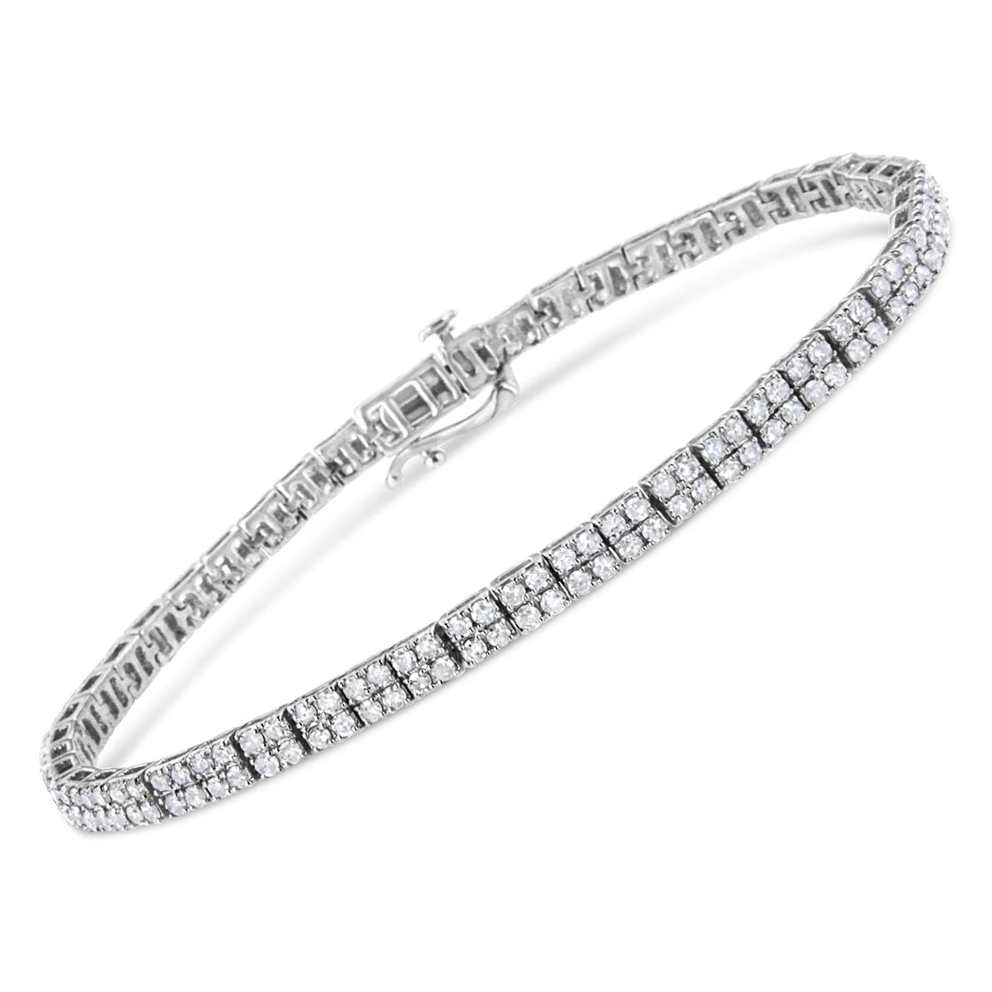 .925 Sterling Silver 3.0 Cttw Prong-Set Round Diamond 2 Row Link Tennis Bracelet (I-J Color, I3 Clarity) - 7.25"-1