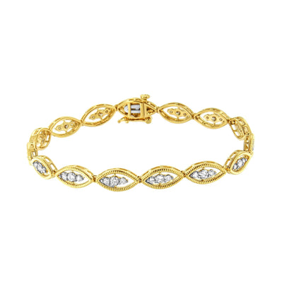10K Yellow Gold Plated .925 Sterling Silver 1 cttw Prong Set Round-Cut Diamond Link Bracelet (J-K Color, I1-I2 Clarity) - 7.25"-1