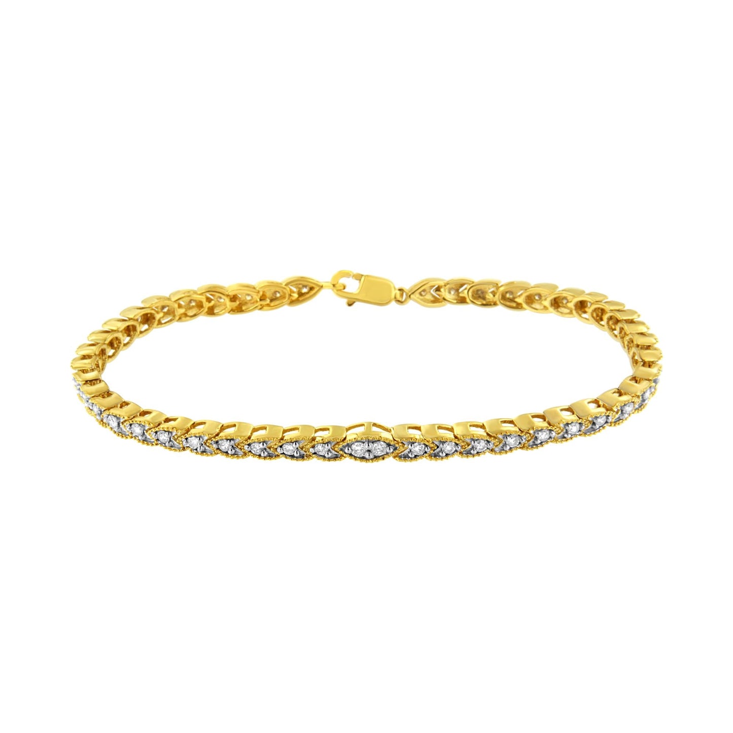 10K Yellow Gold Plated .925 Sterling Silver 1 cttw Prong-Set Diamond Pear Shape Link Bracelet (I-J Color, I1-I2 Clarity) - 7.25"-1