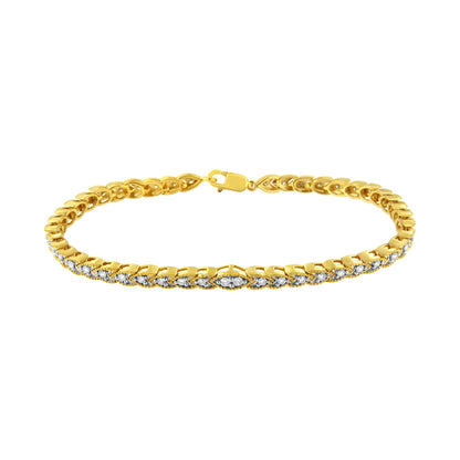 10K Yellow Gold Plated .925 Sterling Silver 1 cttw Prong-Set Diamond Pear Shape Link Bracelet (I-J Color, I1-I2 Clarity) - 7.25"-1