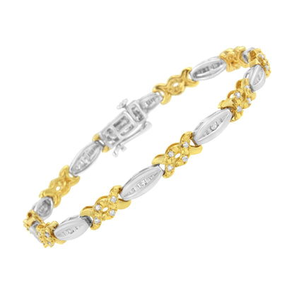 10K Yellow Gold Plated .925 Sterling Silver 1/2 cttw Channel Set Round-cut Diamond X Link Bracelet (I-J Color, I2-I3 Clarity) - Size 7.25"-1