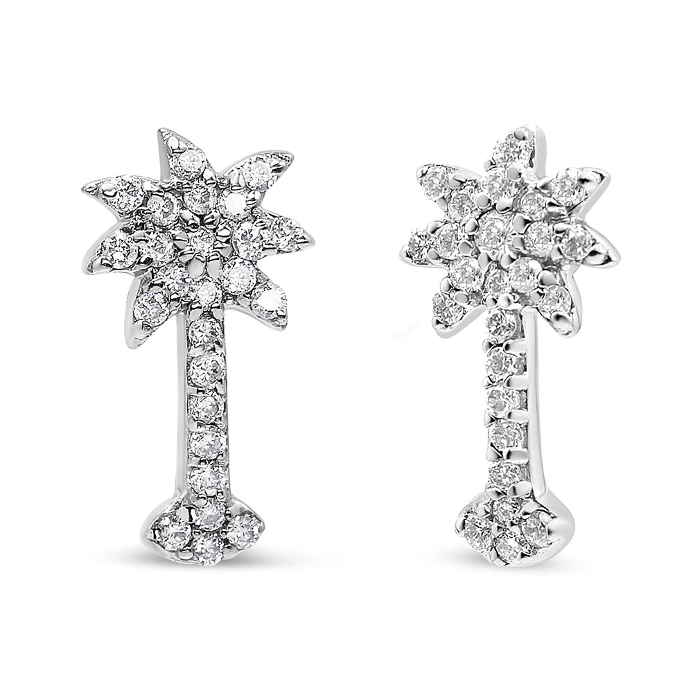 14K White Gold 1/4 Cttw Diamond Palm Tree Push Back Stud Earrings (K-L Color, I1-I2 Clarity)-1