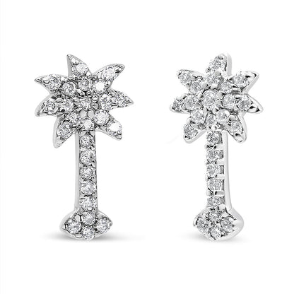 14K White Gold 1/4 Cttw Diamond Palm Tree Push Back Stud Earrings (K-L Color, I1-I2 Clarity)-1