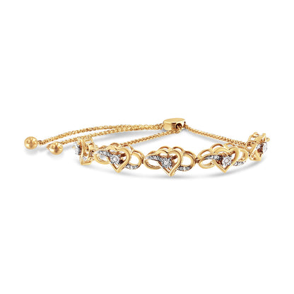 14K Yellow Gold Plated .925 Sterling Silver 1/10 Cttw Diamond Infinity Heart Shaped 4”-10” Adjustable Bolo Bracelet (H-I Color, I2-I3 Clarity)-1
