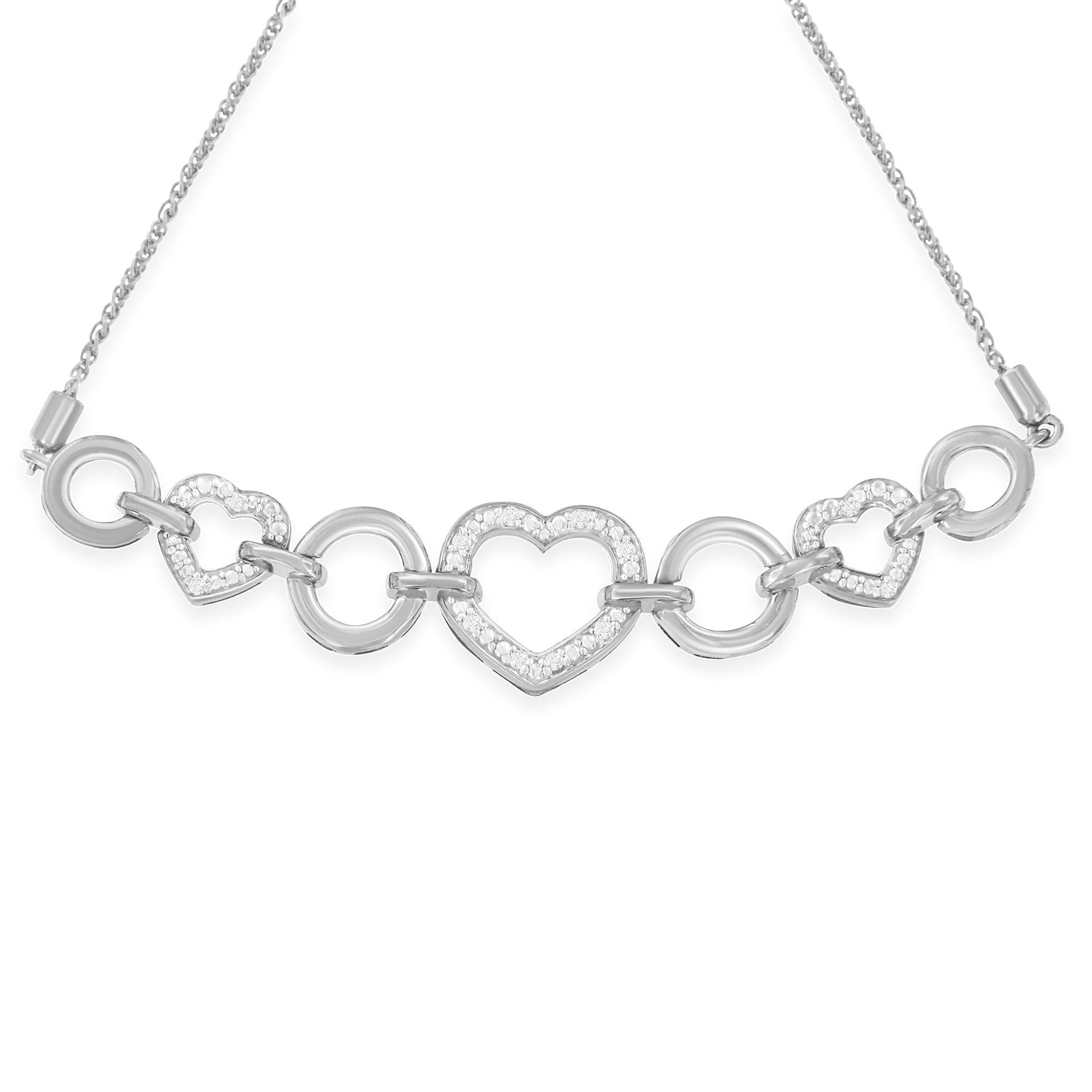.925 Sterling Silver Diamond Accent Interlinking Triple Heart 4”-10” Adjustable Bolo Tennis Bracelet Bolo Bracelet (H-I Color, I2-I3 Clarity)-1