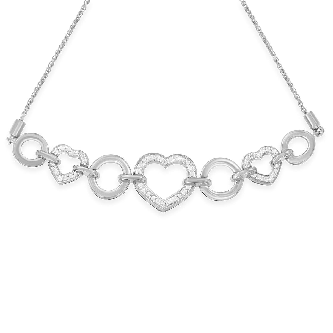 .925 Sterling Silver Diamond Accent Interlinking Triple Heart 4”-10” Adjustable Bolo Tennis Bracelet Bolo Bracelet (H-I Color, I2-I3 Clarity)-1