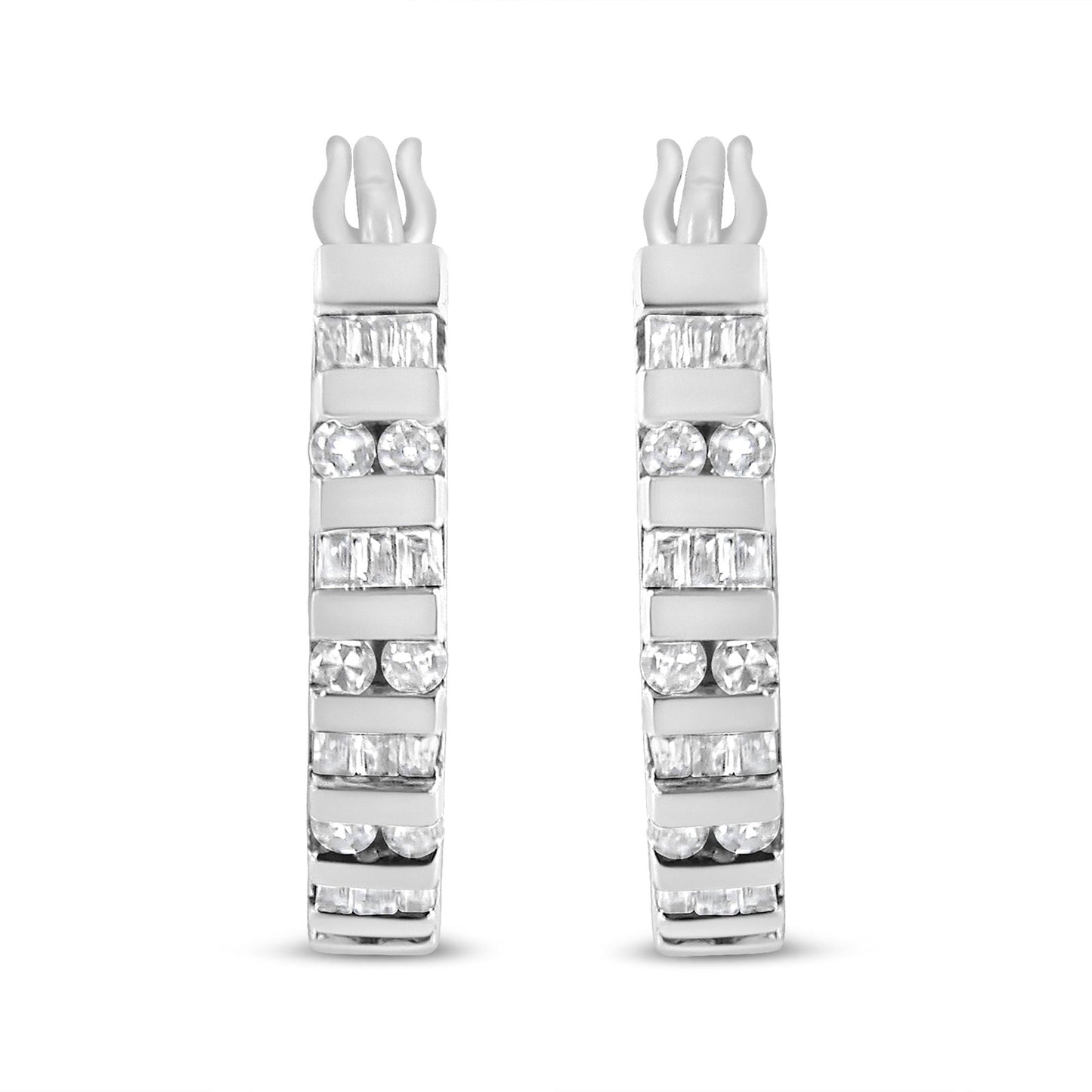 10K Gold Round and Baguette-Cut Diamond Hoop Earrings (I-J Color, I2-I3 Clarity)-4