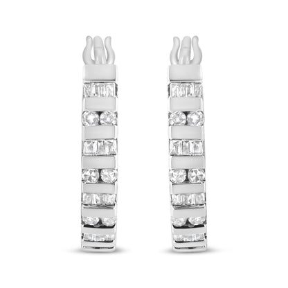 10K Gold Round and Baguette-Cut Diamond Hoop Earrings (I-J Color, I2-I3 Clarity)-4