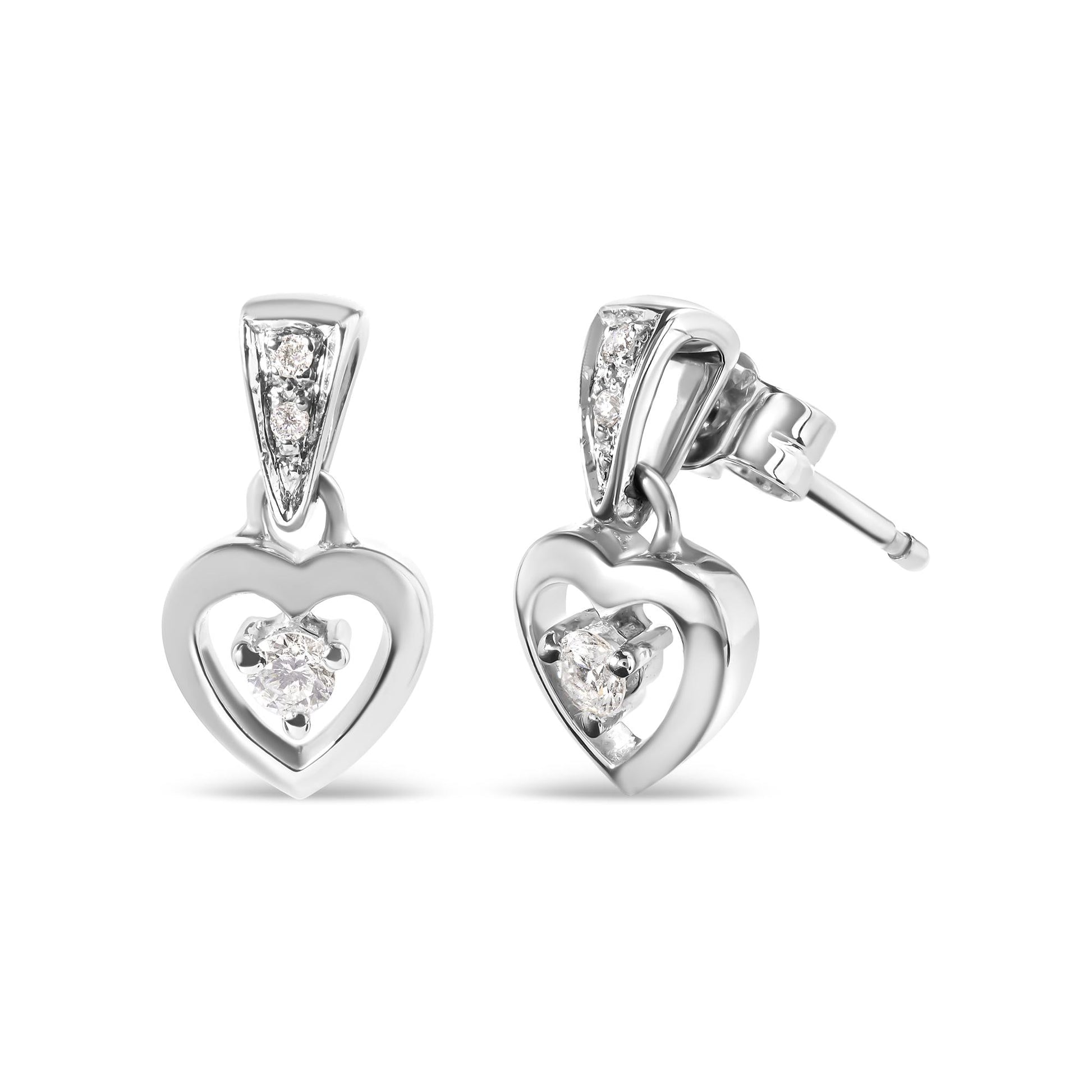 14K White Gold 1/6 Cttw Diamond Dangle Heart Stud Earrings (H-I, SI2-I1)-1