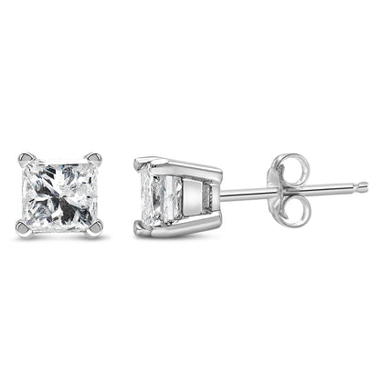 14K White Gold 1/10 Cttw Princess-cut Diamond Solitaire Stud Earrings (H-I Color, I1-I2 Clarity)-1