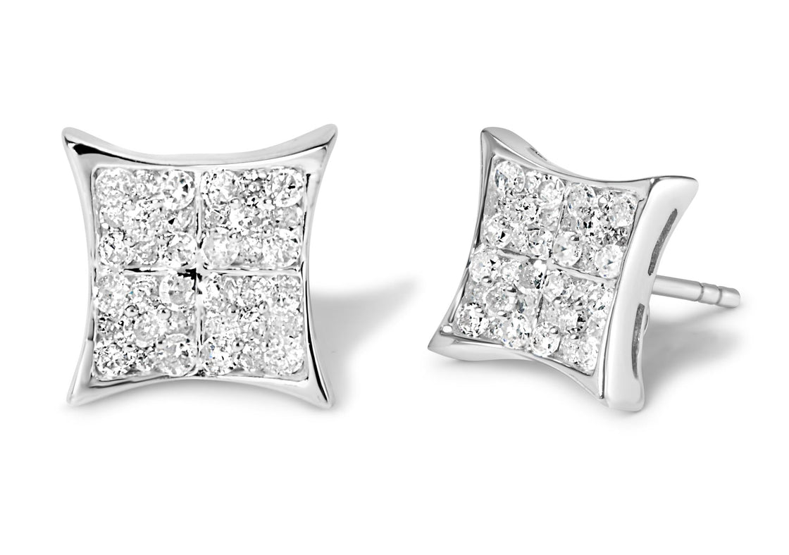 .925 Sterling Silver 3/4 Cttw Diamond Composite Curved Square Stud Earring (I-J Color, I3 Clarity)-1
