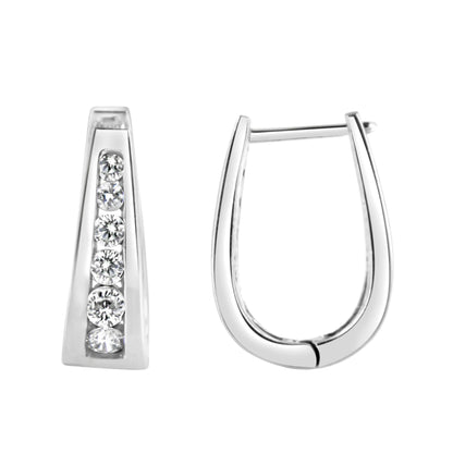 14k White Gold Channel-Set Brilliant Round-Cut Diamond Hoop Earrings (I-J Color, I2-I3 Clarity)-3