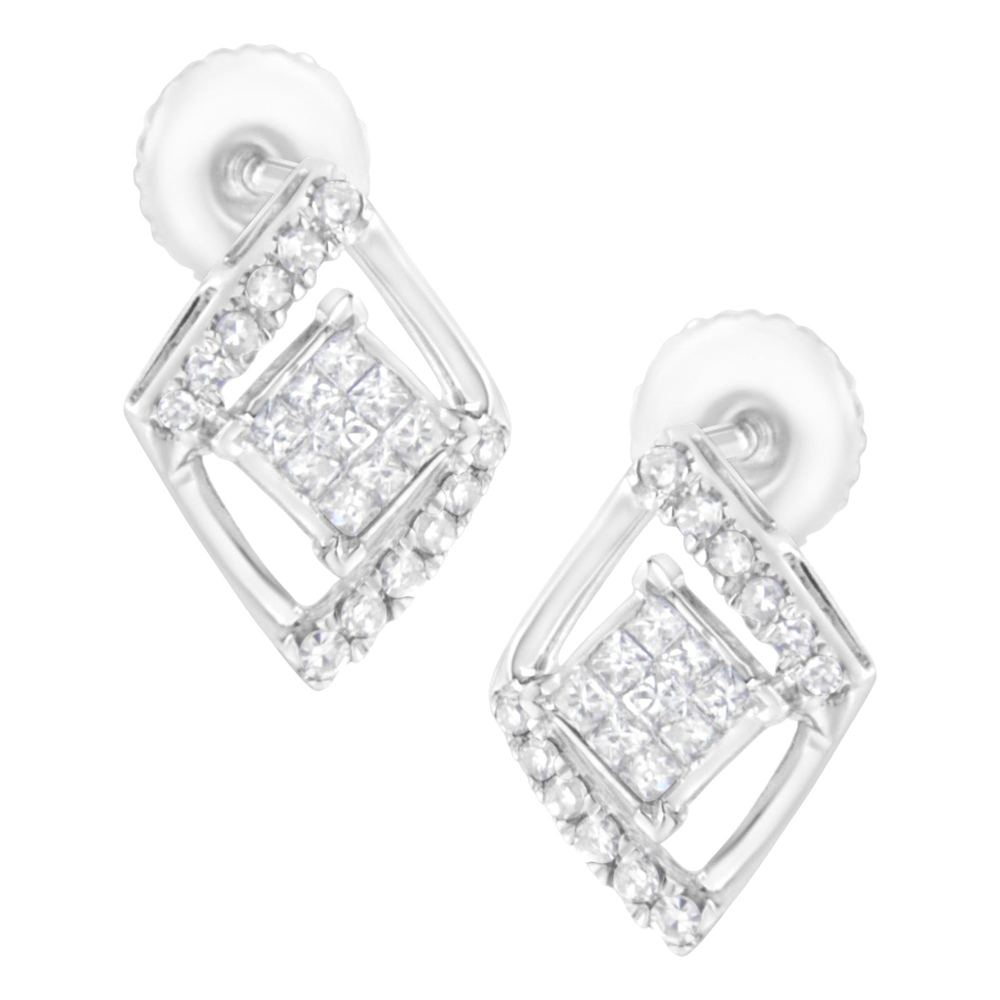 10K White Gold 1/3 cttw Princess-cut Diamond Double Triangle Composite Stud Earrings (H-I Color, SI1-SI2 Clarity)-1