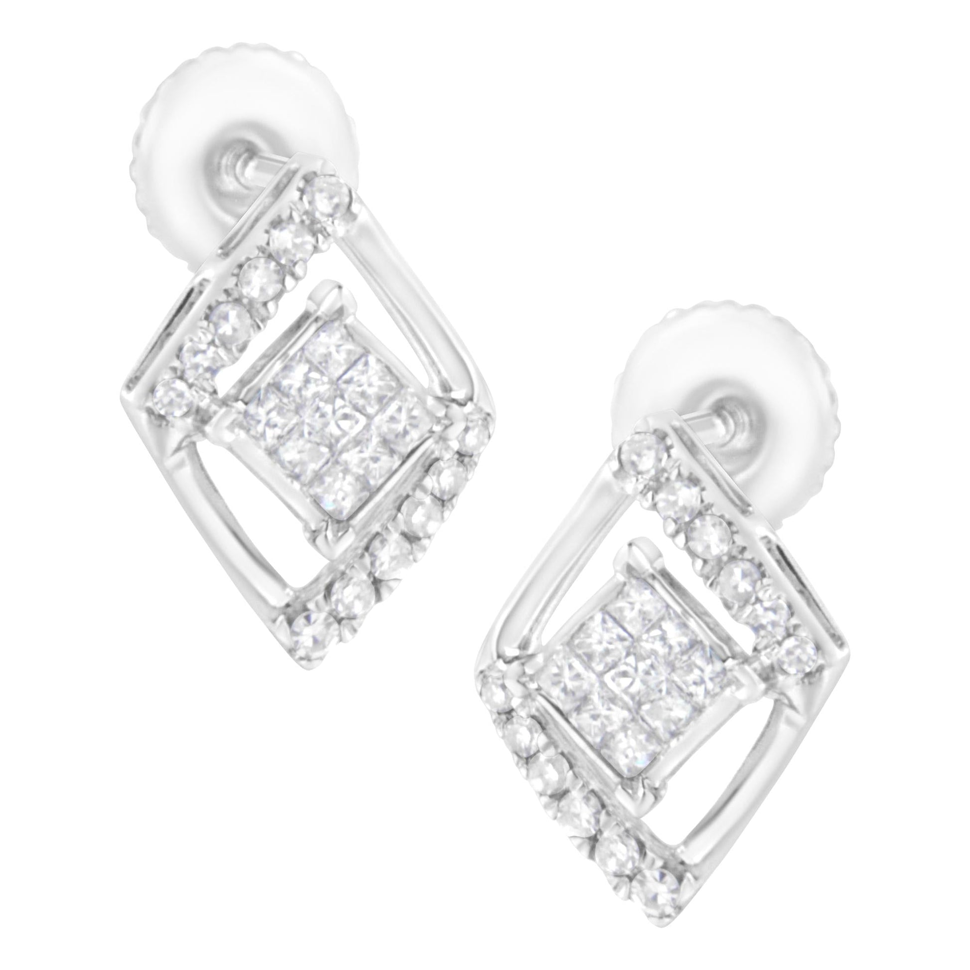 10K White Gold 1/3 cttw Princess-cut Diamond Double Triangle Composite Stud Earrings (H-I Color, SI1-SI2 Clarity)-1