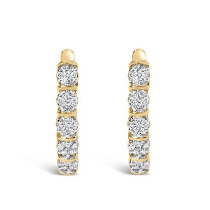 14k Yellow Gold 1/2 Cttw Diamond Cluster Hoop Earrings (H-I Color, SI2-I1 Clarity)-1