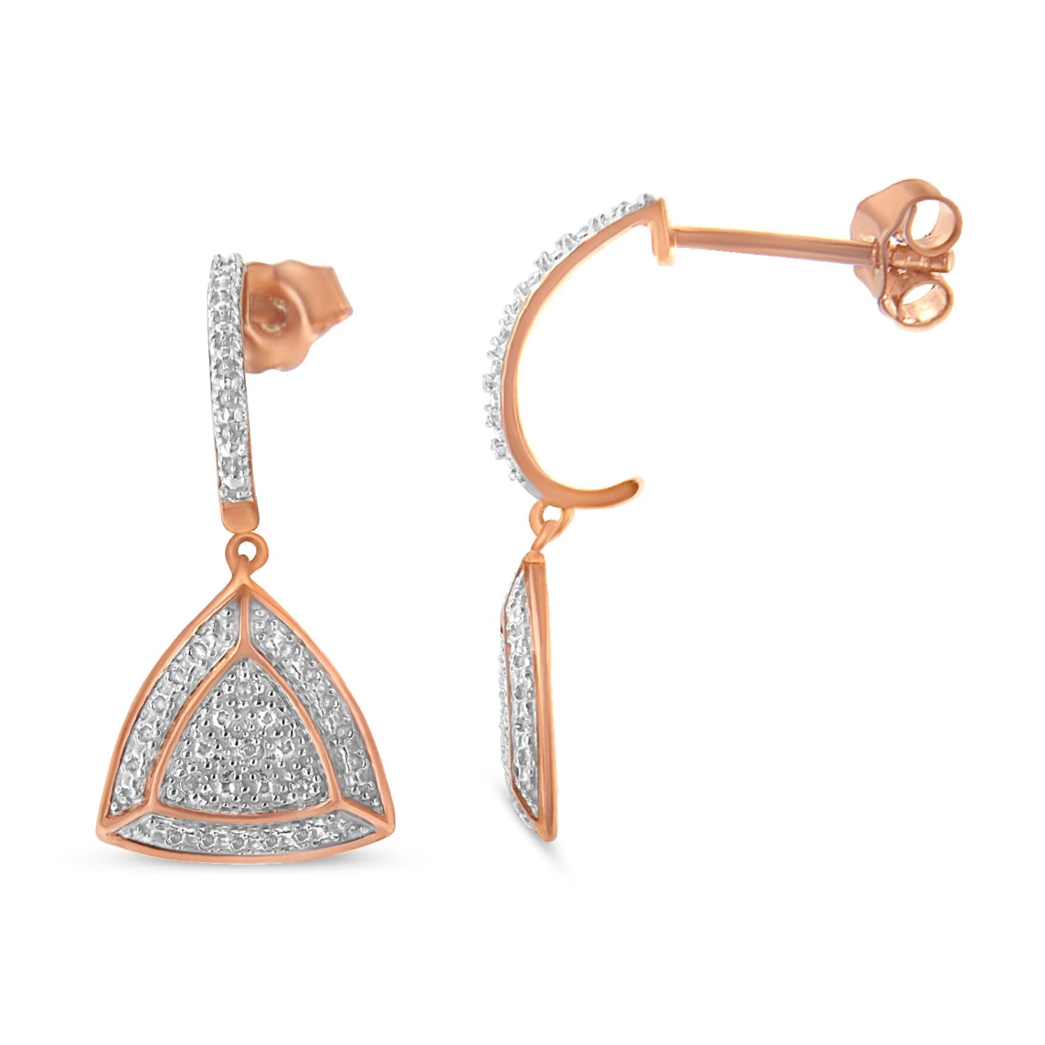 Rose Gold Plated Sterling Silver Round Cut Diamond Fashion Dangle Earrings (0.03 cttw, H-I Color, I2-I3 Clarity)-1