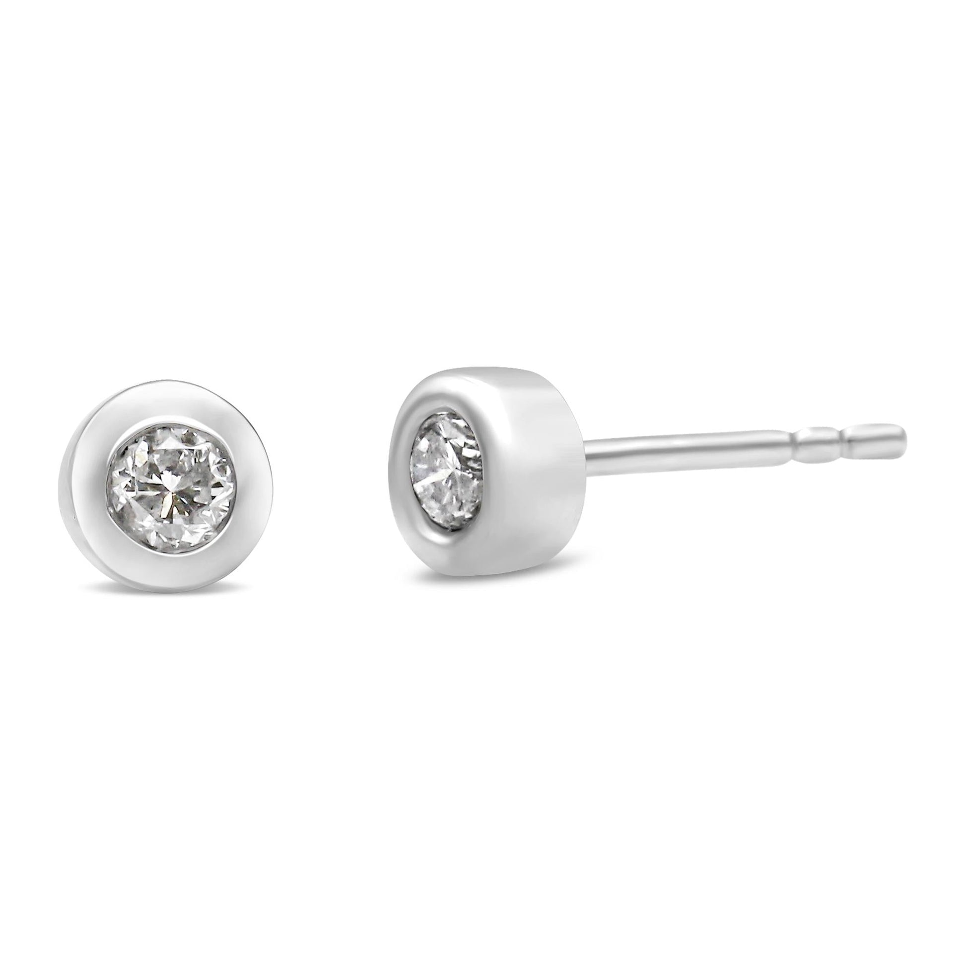 10K White Gold 1/5 Cttw Round Brilliant-Cut Near Colorless Diamond Bezel-Set Stud Earrings (H-I Color, I1-I2 Clarity)-1