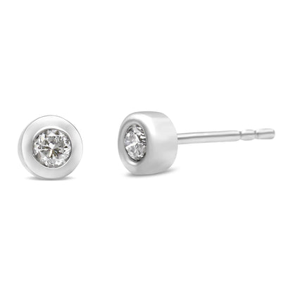10K White Gold 1/5 Cttw Round Brilliant-Cut Near Colorless Diamond Bezel-Set Stud Earrings (H-I Color, I1-I2 Clarity)-1