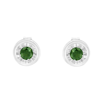 .925 Sterling Silver 1/4 Cttw Round Brilliant-Cut Green Diamond Miracle-Set Stud Earrings (Fancy Color-Enhanced, I1-I2 Clarity)-1