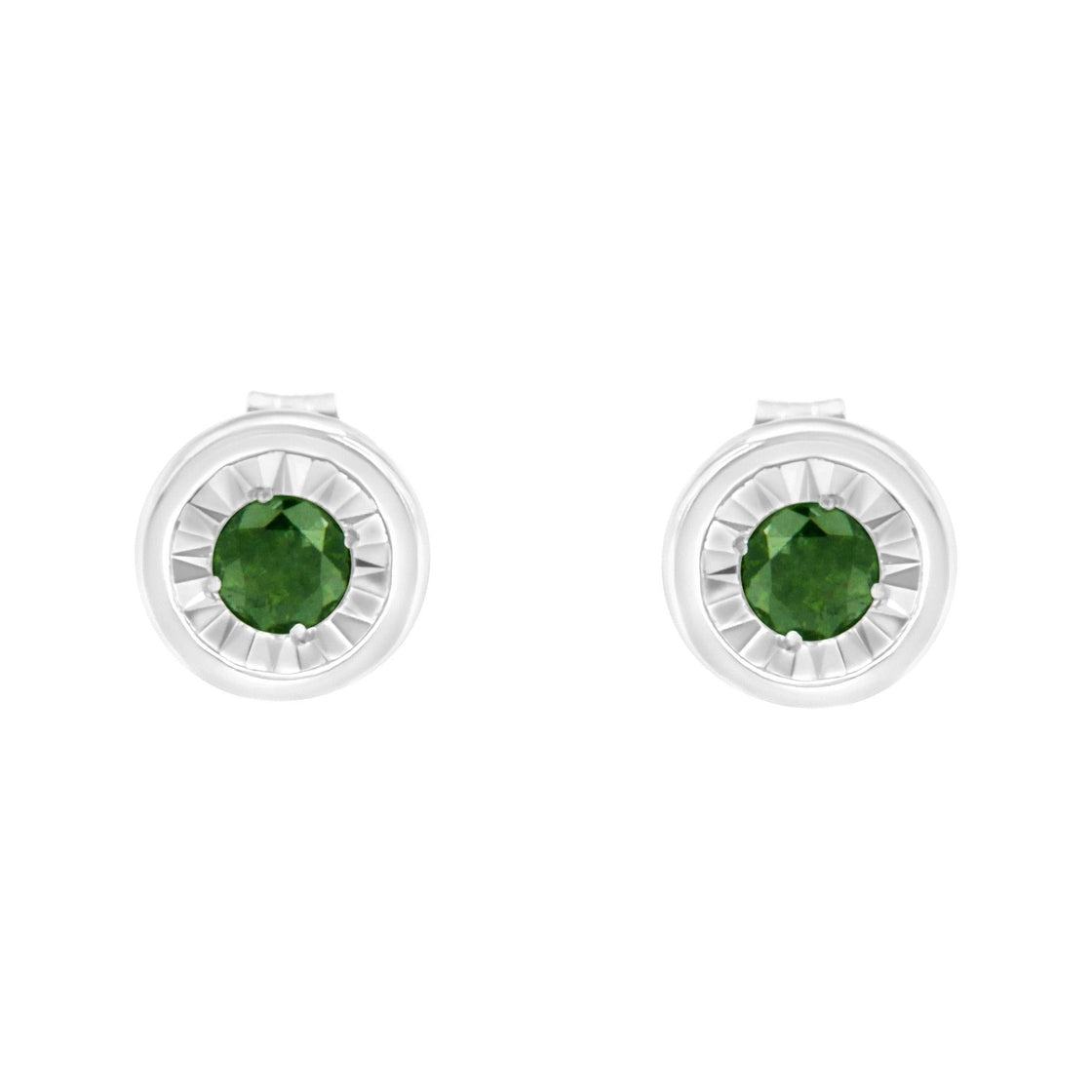 .925 Sterling Silver 1/4 Cttw Round Brilliant-Cut Green Diamond Miracle-Set Stud Earrings (Fancy Color-Enhanced, I1-I2 Clarity)-1