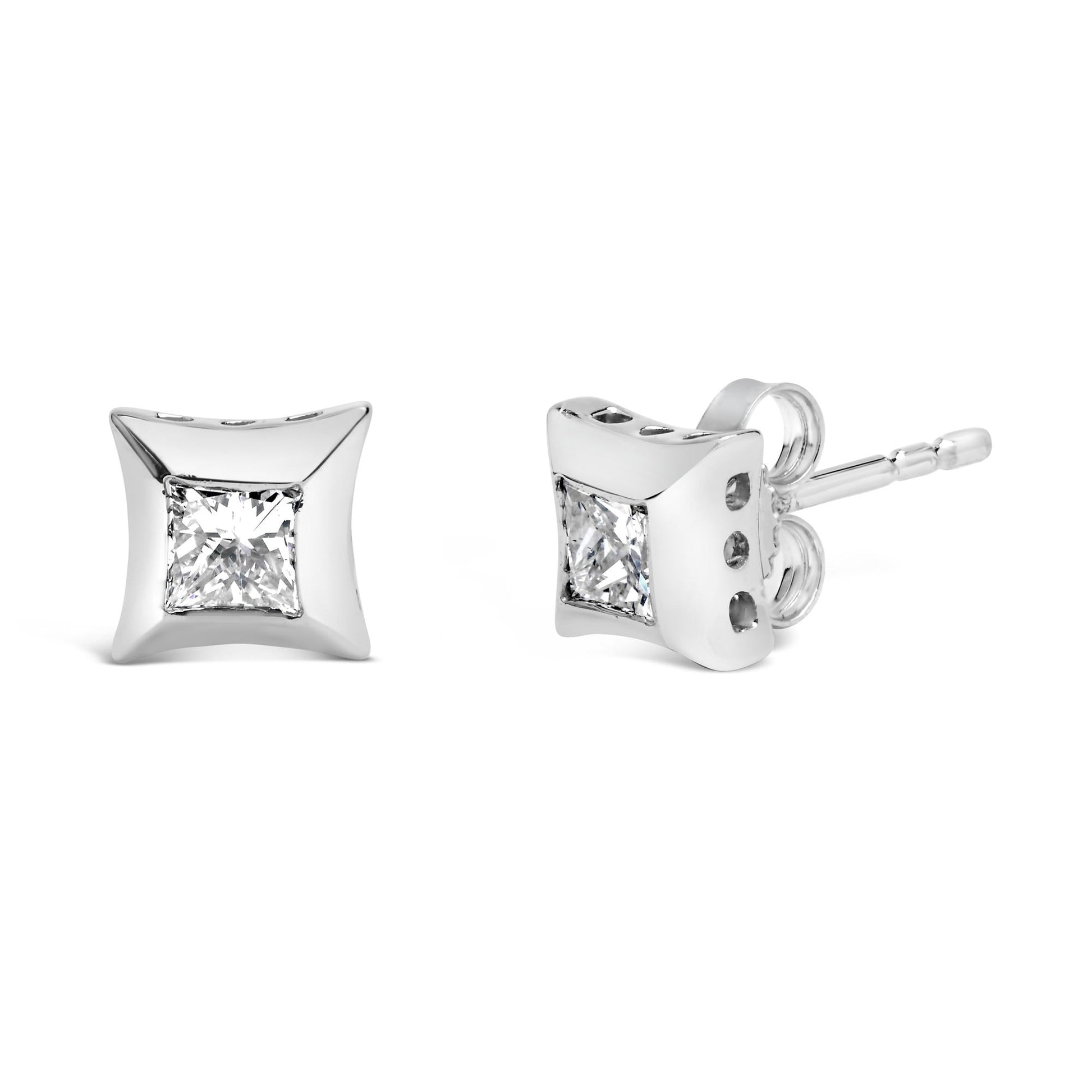 10K White Gold 1/2 Cttw Invisible Set Princess-Cut Diamond Stud Earrings (H-I Color, SI2-I1 Clarity)-1