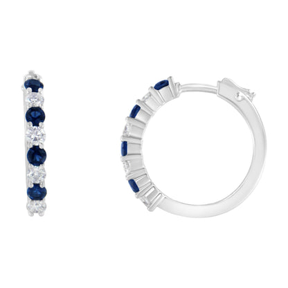 10K White Gold 2.5MM Sapphire Gemstone and 1/2 Cttw Diamond Hoop Earrings (H-I Color, I1-I2 Clarity)-2