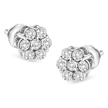 14K White Gold 1/2 cttw Round-Cut Diamond Floral Stud Earrings (I-J Color, SI2-I1 Clarity)-1