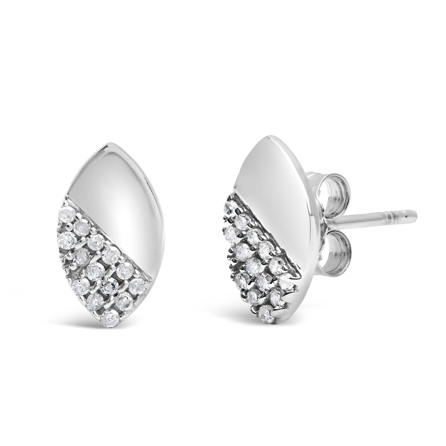 925 Sterling Silver 1/6 Cttw Diamond and Mirror Polish Pear Shape Stud Earrings (I-J Color, I2-I3 Clarity)-1