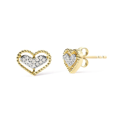 10K Yellow Gold 1/10 Cttw Diamond Heart and Beaded Halo Stud Earrings (I-J Color, I1-I2 Clarity)-1