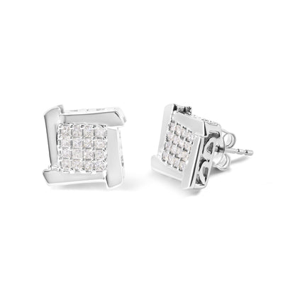 10K White Gold 1/2 Cttw Composite  Princess Diamond Square and Swirl Stud Earrings (I-J Color, I1-I2 Clarity)-1