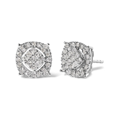 10K White Gold 1/2 Cttw Diamond Cushion Shaped Composite Stud Earrings (I-J Color, I1-I2 Clarity)-1