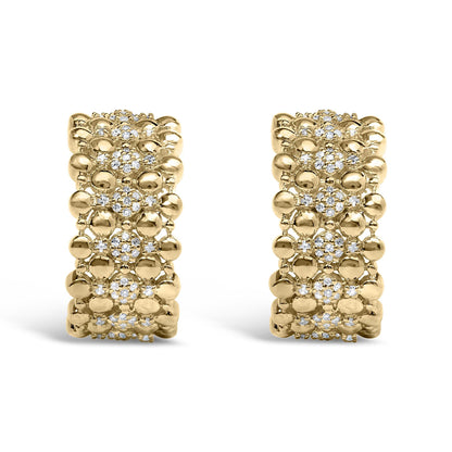 14K Yellow Gold Plated .925 Sterling Silver 3/8 Cttw Diamond and Ball Bead J Hoop Earrings (H-I Color, I1-I2 Clarity)-1