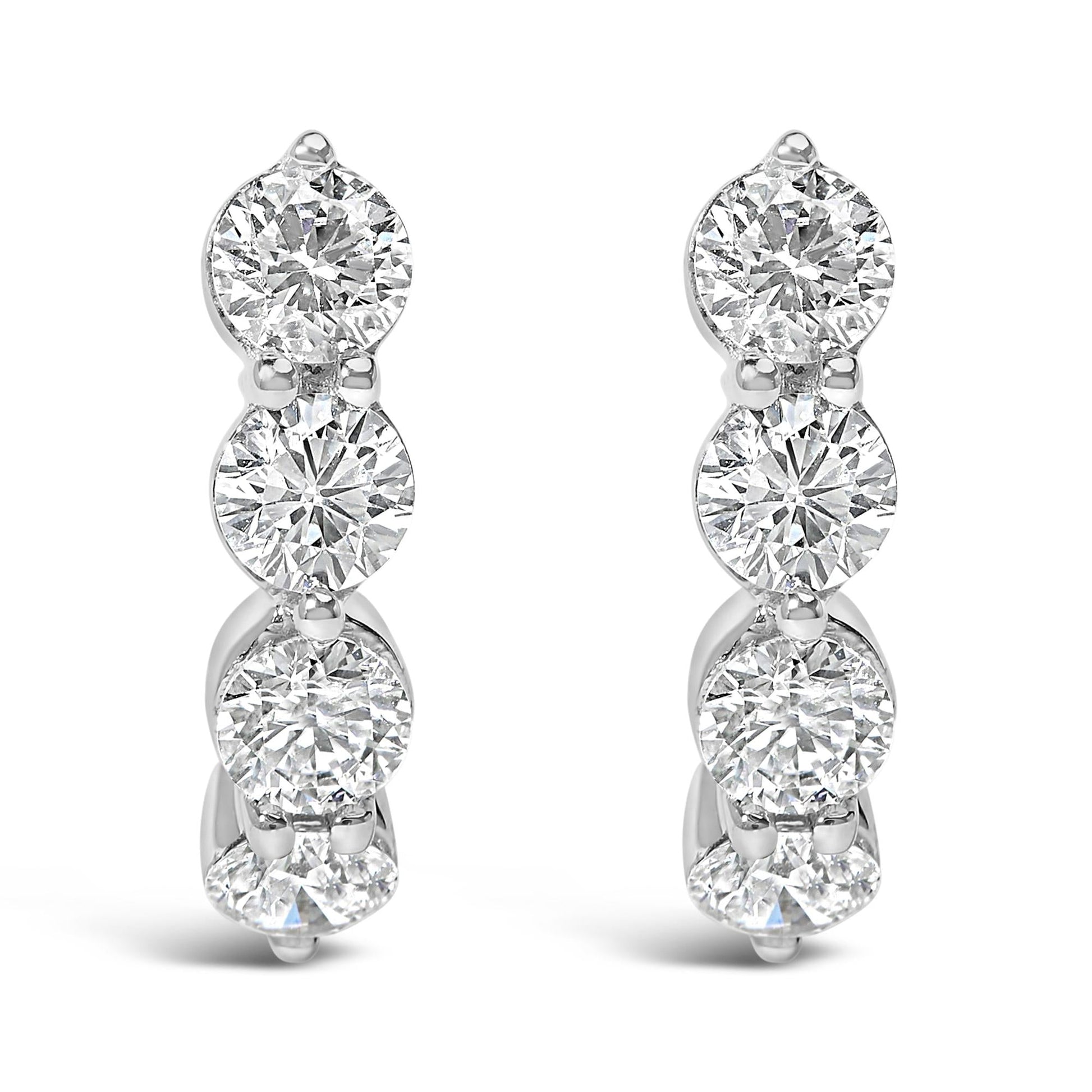 14K White Gold 1 1/4 Cttw Round Lab Grown Diamonds 5 Stone Open Hoop Stud Earrings (F-G Color, VS1-VS2 Clarity)-1