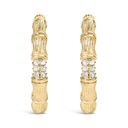 14K Yellow Gold Plated .925 Sterling Silver 1/6 Cttw Hammered J Hoop Earrings (H-I Color, I1-I2 Clarity)-1