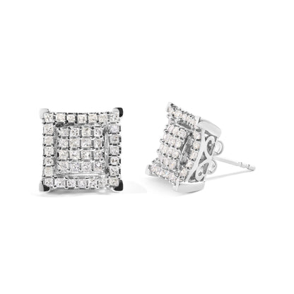 10K White Gold 1 1/4 Cttw Princess Diamond Composite Double Square and Halo Stud Earrings (I-J Color, I1-I2 Clarity)-1