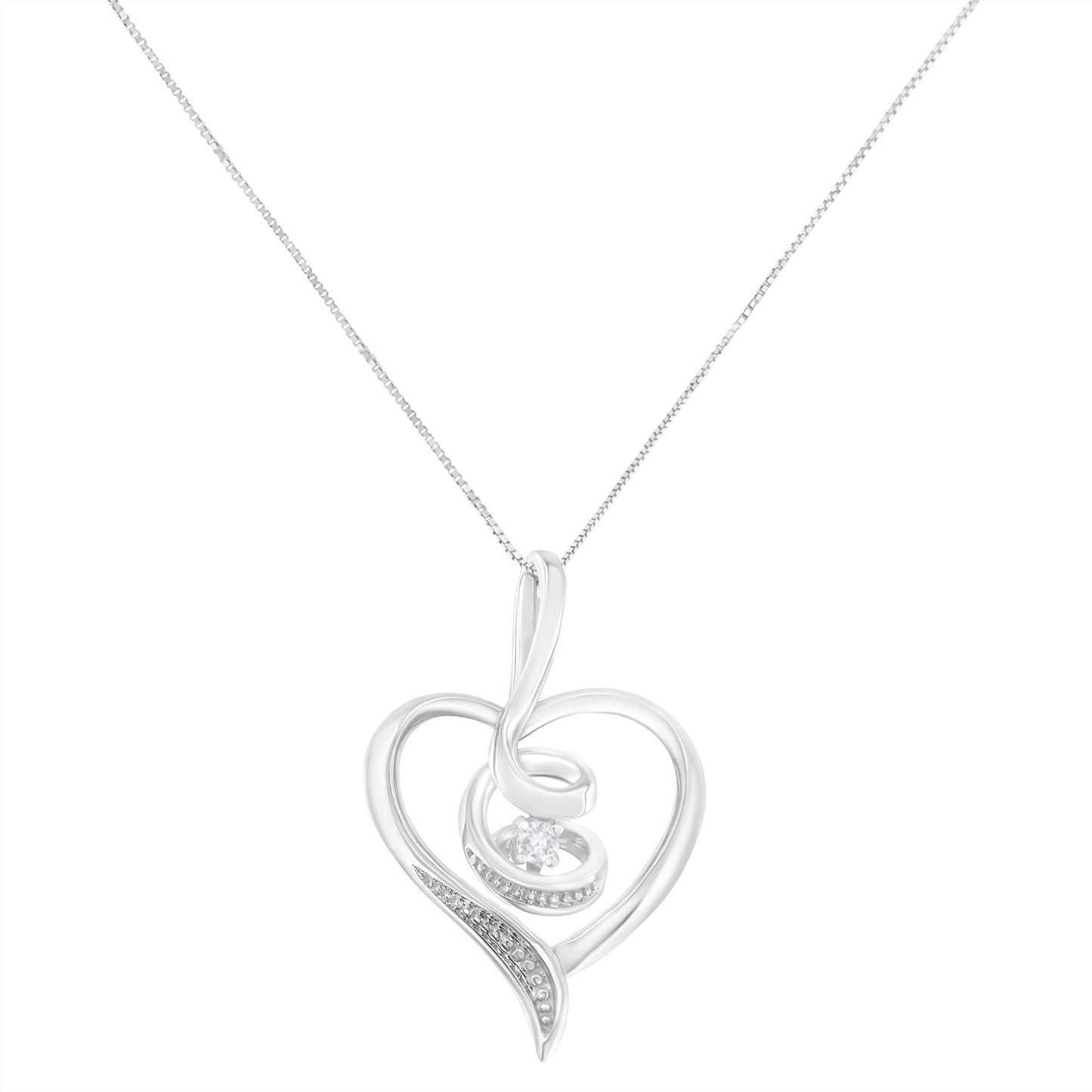 Espira 10K White Gold .03 Cttw Diamond-Accented Round-Cut Diamond Swirl Open Heart 18" Pendant Necklace (I-J Color, I2-I3 Clarity)-1