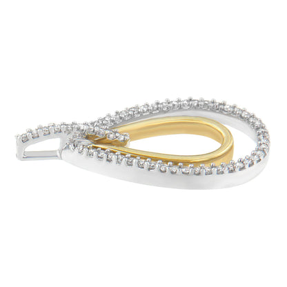 14K Two-Tone Gold Round Cut Diamond Double Burst Pendant Necklace (1/4 cttw, H-I Color, SI2-I1 Clarity)-1