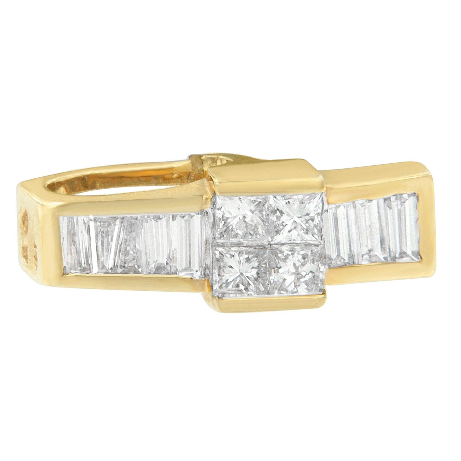 14K Yellow Gold 1 1/10 cttw Baguette and Princess Cut Overlapping Diamond Drop Pendant Necklace (H-I, SI1-SI2)-1