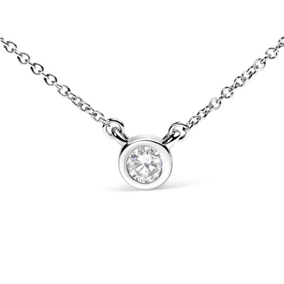 10K White Gold 3/10 Carat Round Brilliant-Cut Diamond Modern Bezel-Set Solitaire 16"-18" Pendant Necklace (H-I Color, SI2-I1 Clarity)-1