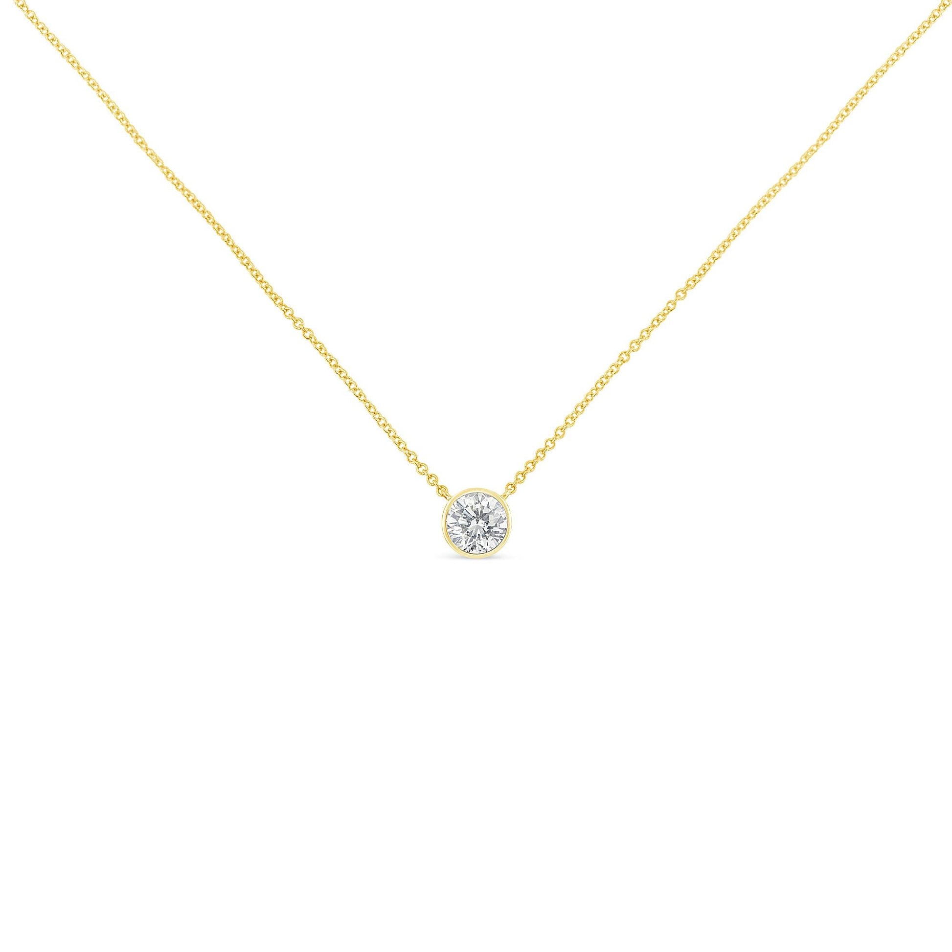 10K Yellow Gold 3/10 Carat Round Brilliant-Cut Diamond Modern Bezel-Set Solitaire 16"-18" Pendant Necklace (H-I Color, SI2-I1 Clarity)-1