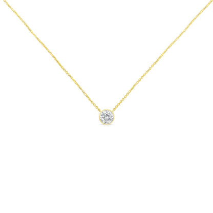 10K Yellow Gold 3/10 Carat Round Brilliant-Cut Diamond Modern Bezel-Set Solitaire 16"-18" Pendant Necklace (H-I Color, SI2-I1 Clarity)-1