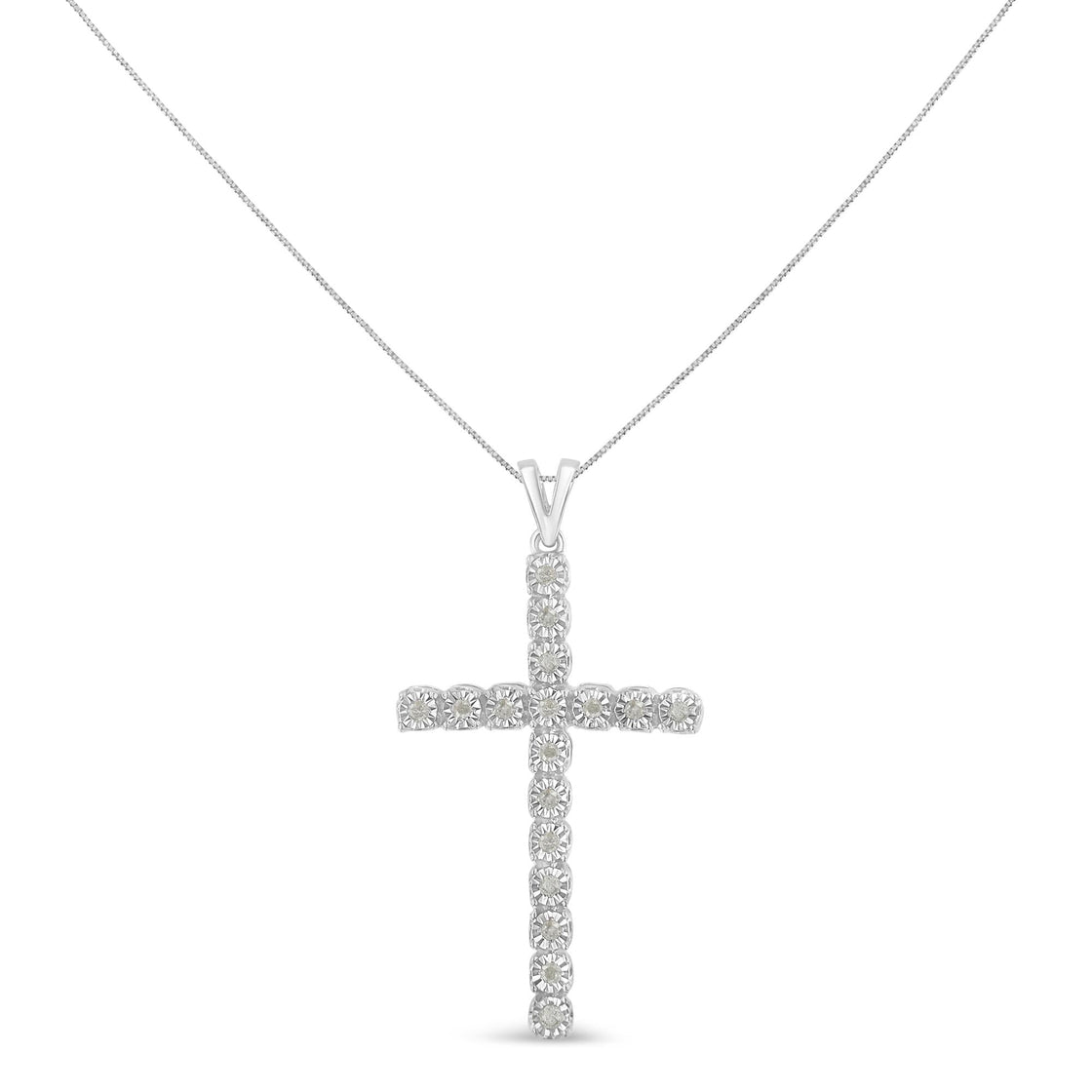 .925 Sterling Silver 1/4 Cttw Diamond Miracle Set Cross Unisex Pendant Necklace 18" (I-J Color, I3 Clarity)-1
