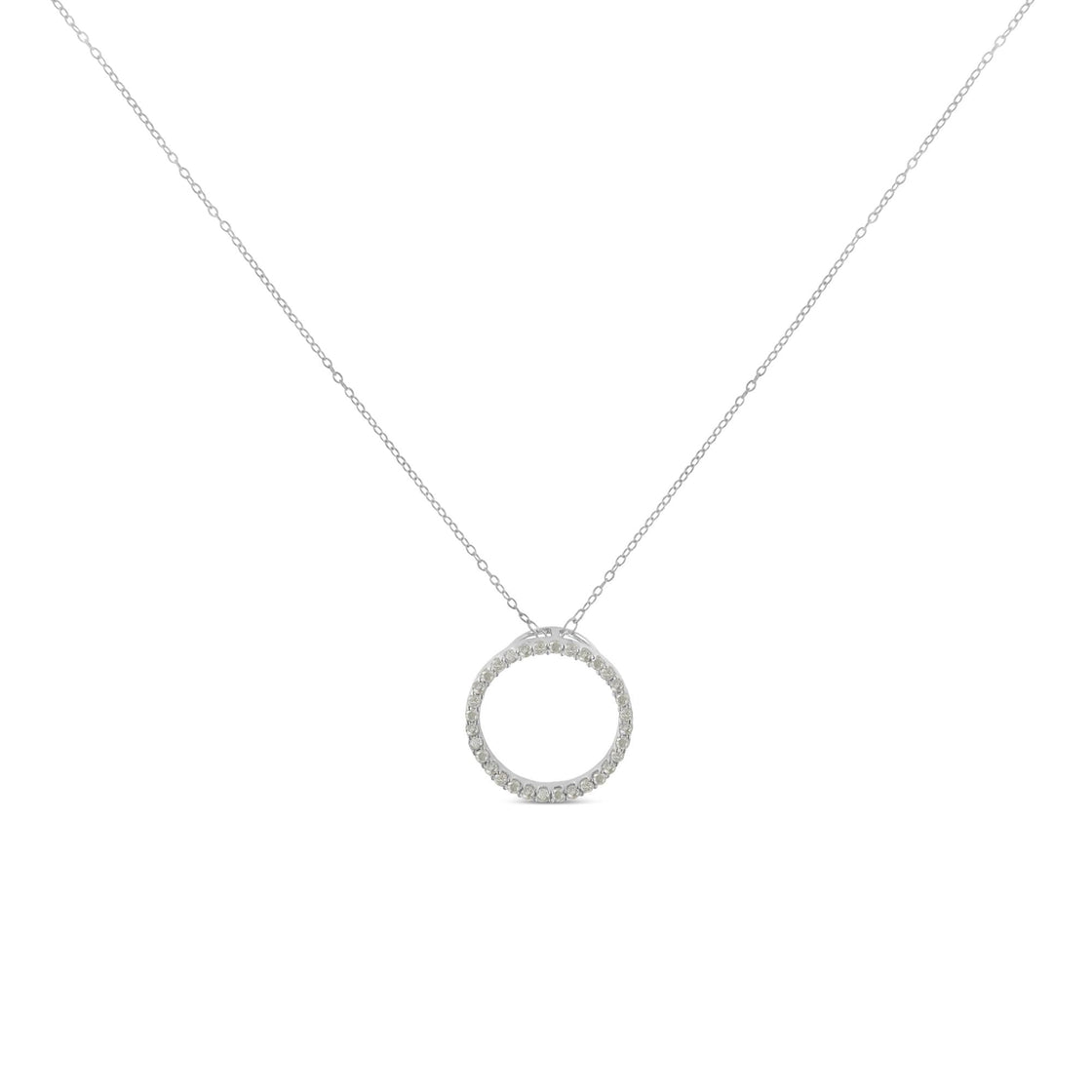 .925 Sterling Silver 1/3 Cttw Round-cut Diamond Open Circle Halo 18" Pendant Necklace (I-J Color, I2-I3 Clarity)-1