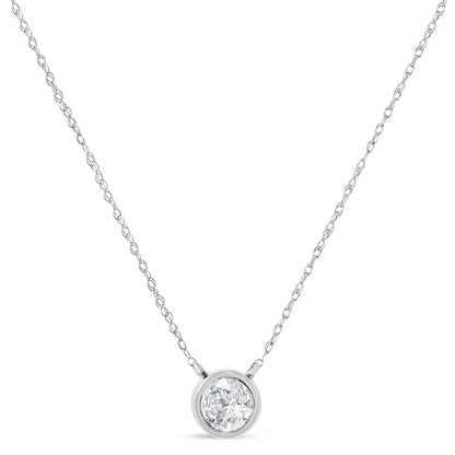 10K White Gold 1/5 Carat Round Brilliant-Cut Diamond Modern Bezel-Set Solitaire 16"-18" Pendant Necklace (H-I Color, SI2-I1 Clarity)-1