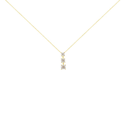 10K Yellow Gold 1/4 cttw Miracle-Set Brilliant Round Cut Diamond Graduating 3 Stone Drop 18" Pendant Necklace (J-K Color, I1-I2 Clarity)-1