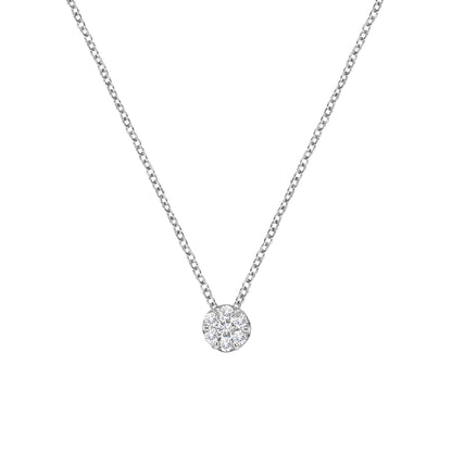 14K White Gold 1/4 Cttw Shared Prong Set Round-Ct Diamond 7 Stone Floral Cluster 18" Pendant Necklace (H-I Color, SI2-I1 Clarity)-1