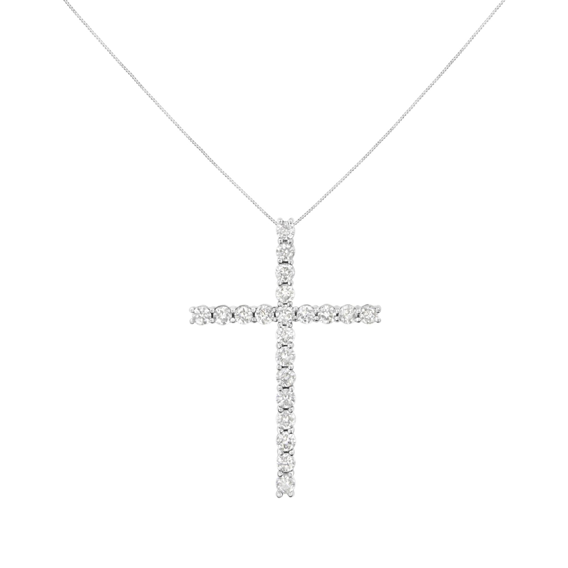 .925 Sterling Silver 4.0 Cttw Diamond 2-1/4" Cross Pendant with Box Chain Necklace (I-J Color, I1-I2 Clarity) - 18"-1